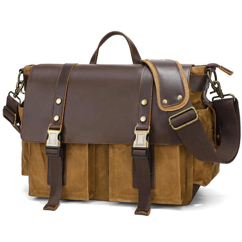 Waterproof Waxed Canvas Camera Bag Canvas With Leather DSLR Camera Bag Canvas Shoulder Messenger Bag RockCow Leather Studio