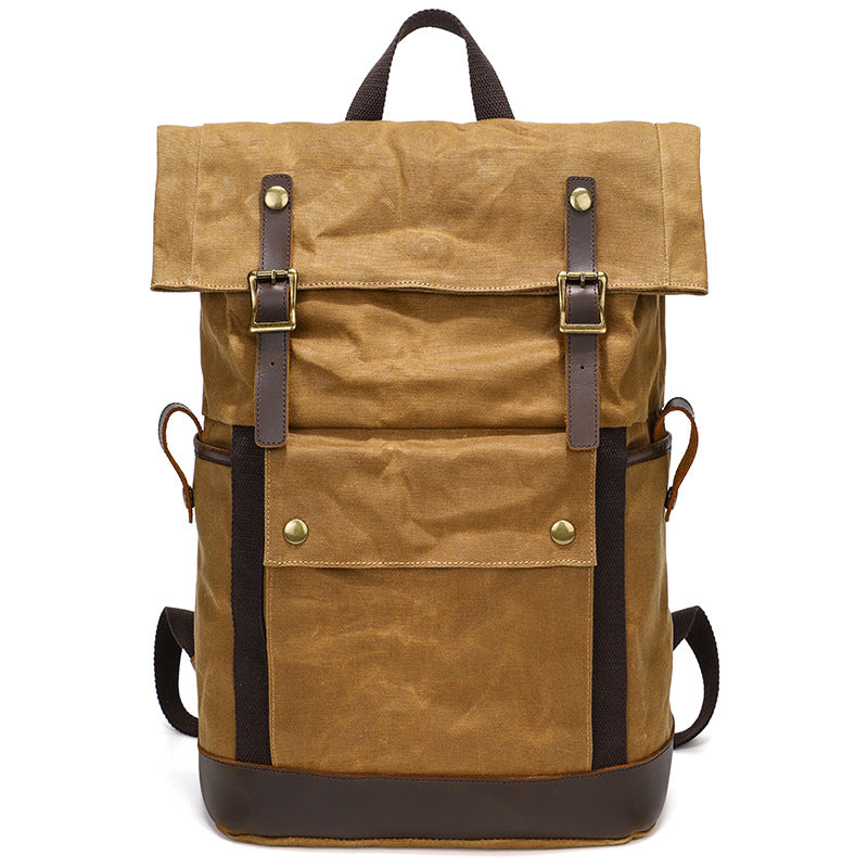Waxed Canvas Backpack Canvas Rolltop Backpack Waterproof Canvas Laptop Backpack Large Capacity Travel Backpack RockCow Leather Studio