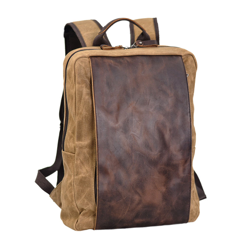 Waxed Canvas Backpack Handmade Waxed Canvas Rucksack School Backpack Mens Laptop Backpack Large Travel Backpack RockCow Leather Studio