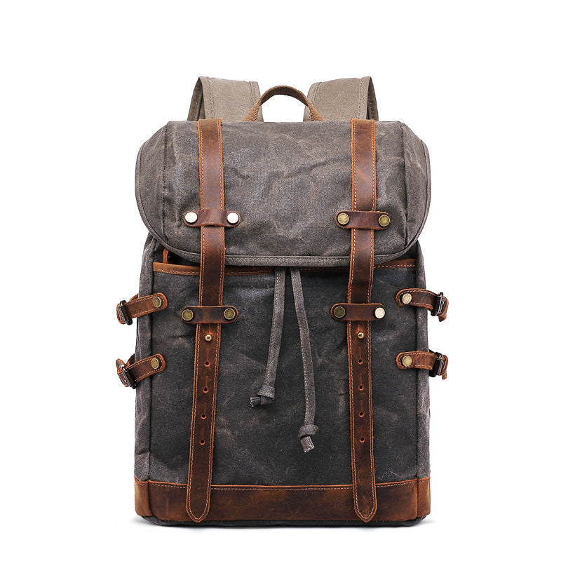 Waxed Canvas Backpack Mens Canvas With Leather Travel Backpack Retro Waterproof Canvas Laptop Backpack RockCow Leather Studio