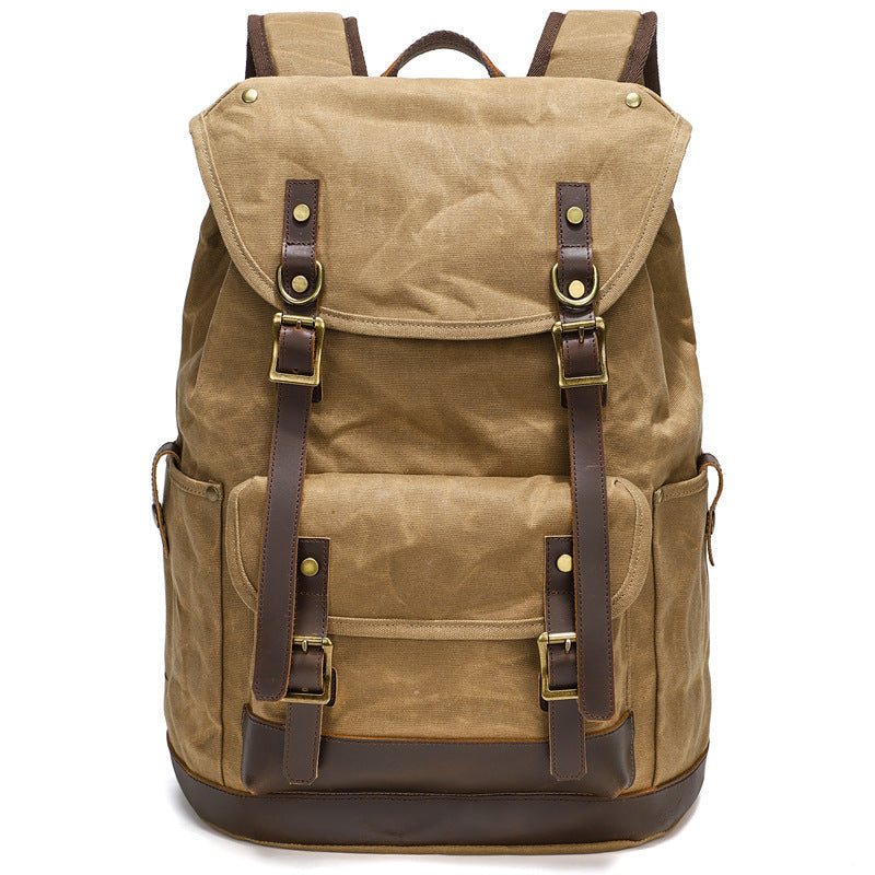 Waxed Canvas Backpack Retro Full Grain Leather And Canvas Travel Backpack Waterproof Outdoor Climbing Backpack RockCow Leather Studio