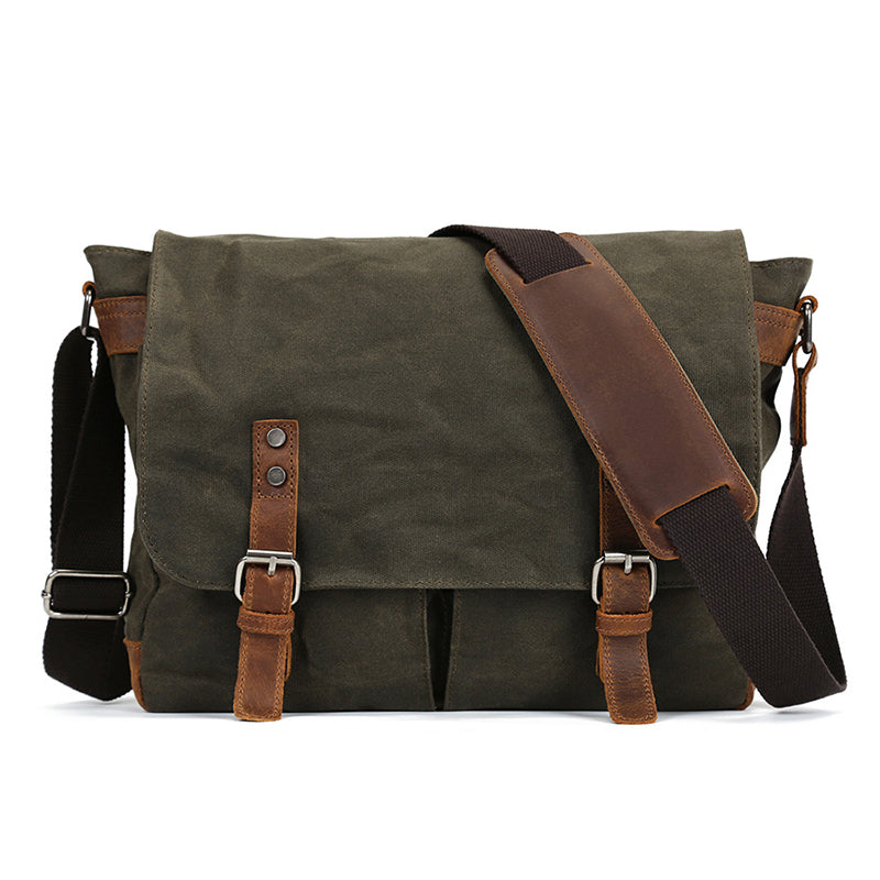 Waxed Canvas Crossbody Bag Canvas Messenger Bag Canvas Shoulder Bag Canvas Leather Satchel For Men RockCow Leather Studio