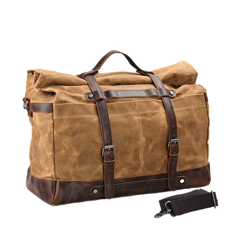 Waxed Canvas Duffel Bag Waterproof Canvas Travel Weekend Bag  Carry on Weekender Overnight Bag For Mens RockCow Leather Studio