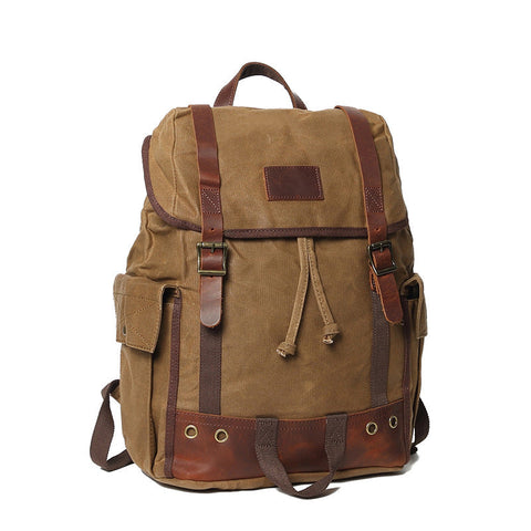 Waxed Canvas Laptop Backpack Flap Cover Canvas Travel Backpack Waterproof Canvas School Backpack Outdoor Backpack RockCow Leather Studio