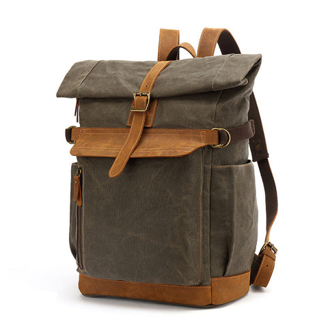 Waxed Canvas Leather Backpack Large Travel School Bag Mens Laptop Rucksack RockCow Leather Studio
