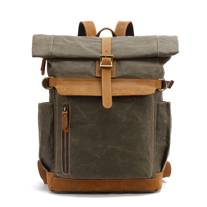 Waxed Canvas Leather Backpack Large Travel School Bag Mens Laptop Rucksack RockCow Leather Studio