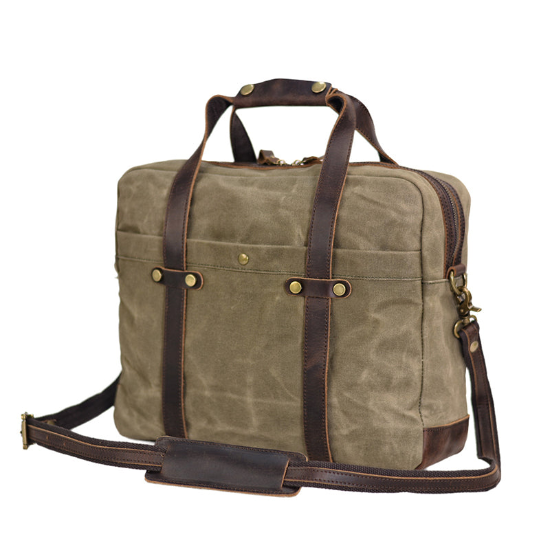 Waxed Canvas Messenger Bag Canvas Briefcase Laptop Bag Leather Crossbody Bag Work briefcase Canvas Briefcase For Men RockCow Leather Studio
