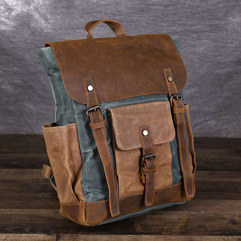 Waxed Canvas Travel Backpack Laptop Backpack Hiking Rucksack Retro School Backpack RockCow Leather Studio