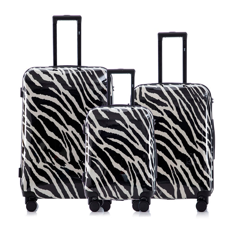 Multi-color Design ABS Hard Shell Lightweight with 360° Dual Spinning Wheels & Combo Lock – Includes 28", 24", 20" 3-Piece Luggage Set - Zebra Mirage Luggage