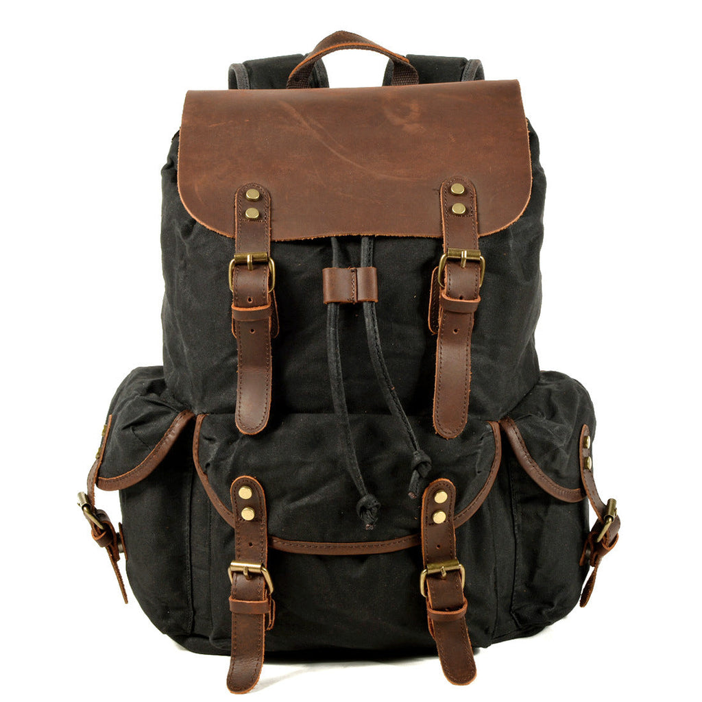 Casual Retro Drawstring Men's Oil Wax Canvas Travel Backpack Social Buzz eSIMs