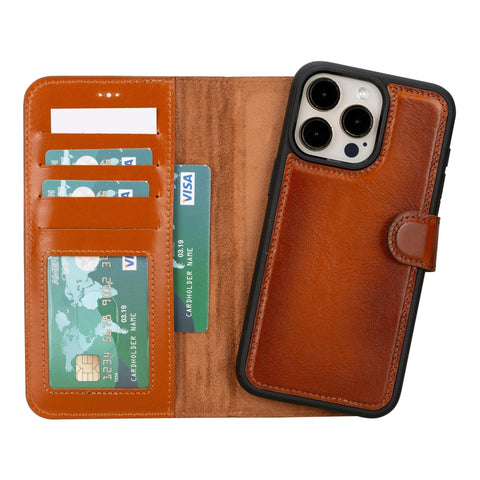 Magic iPhone 15 Plus Detachable Leather Wallet Case - LuggageDesigners