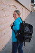 Black Suede leather Boot Stitch Backpack Cowhide and Conchos