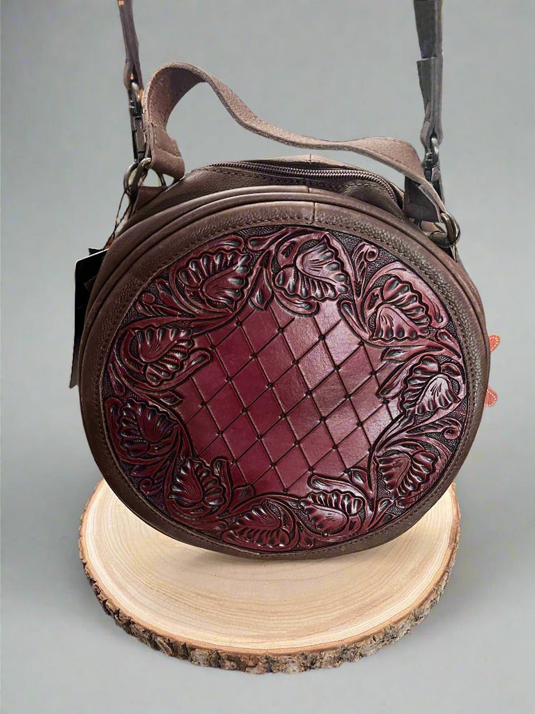 Canteen Genuine Western Leather Women's Crossbody Bag Cowhide and Conchos