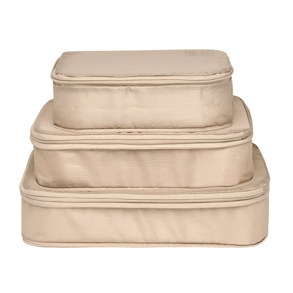 Re-cycled and Reinforced Nylon Compression Packing Cubes, 3-pack Taupe Bag-all