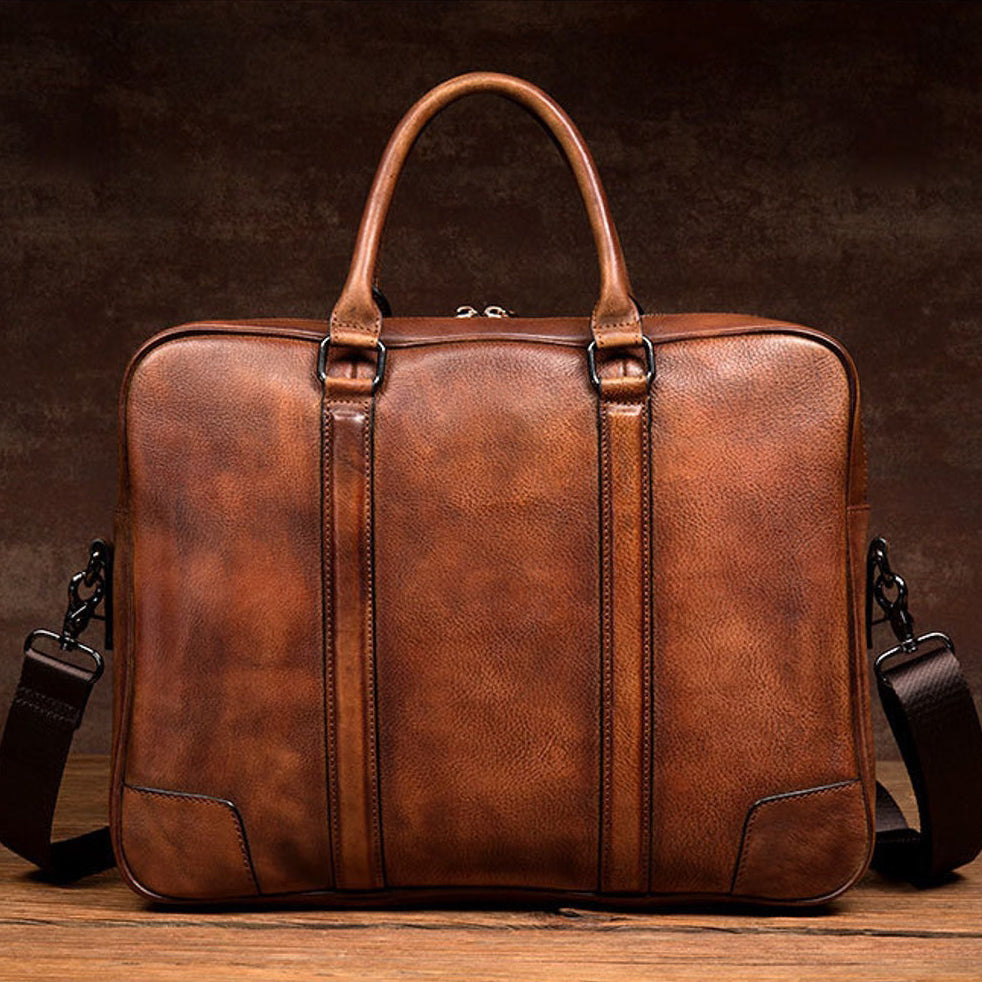 Full Grain Leather Briefcase Men's Leather Laptop Bag Shoulder Messenger Bag RockCow Leather Studio