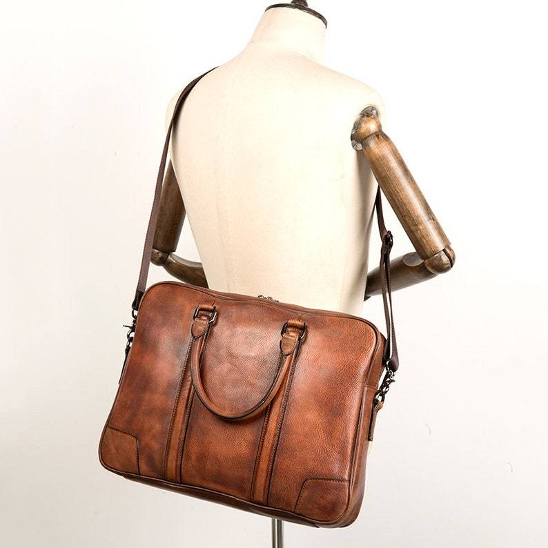 Full Grain Leather Briefcase Men's Leather Laptop Bag Shoulder Messenger Bag Gift for Him RockCow Leather Studio