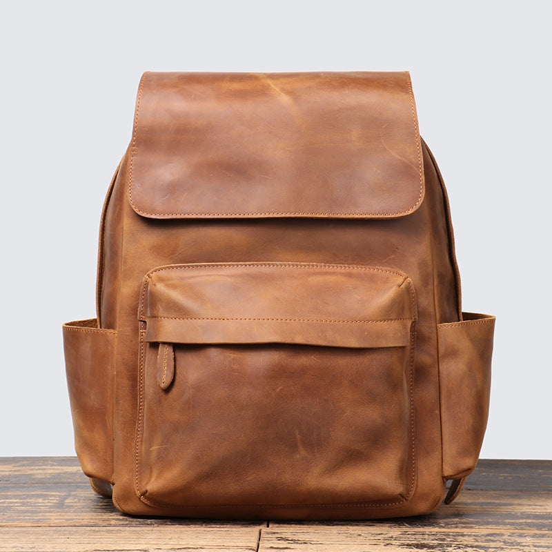Crazy Horse Leather Men Backpack Men Full Grain Leather School Backpack Retro Travel Backpack RockCow Leather Studio