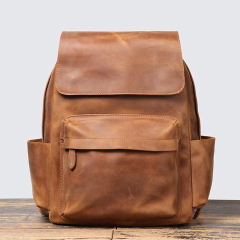 Crazy Horse Leather Men Backpack Men Full Grain Leather School Backpack Retro Travel Backpack RockCow Leather Studio
