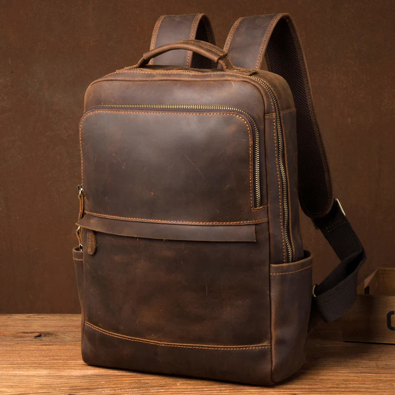 Crazy Horse Leather Backpack Men Laptop Backpack Handmade Travel Backpack MSG7635 RockCow Leather Studio