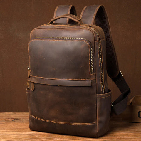 Crazy Horse Leather Backpack Men Laptop Backpack Handmade Travel Backpack MSG7635 RockCow Leather Studio