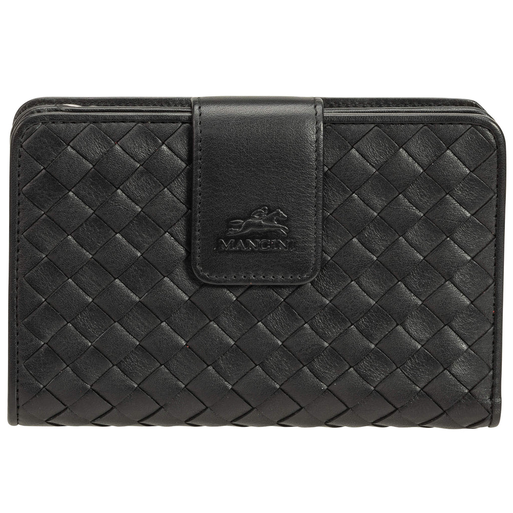 Mancini Basket Weave RFID Secure Medium Clutch Wallet Mancini