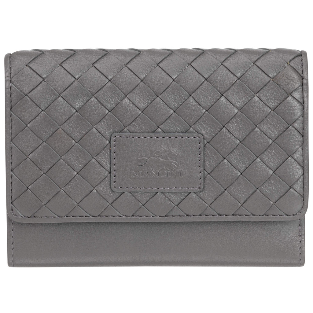 Mancini Basket Weave RFID Secure Medium Clutch Wallet Mancini