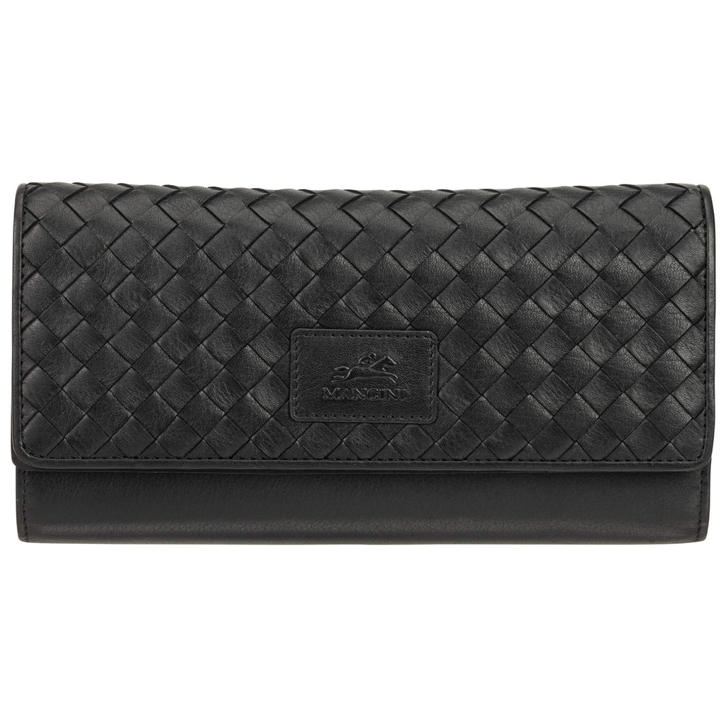 Mancini Basket Weave RFID Secure Quadruple Fold Wallet Mancini