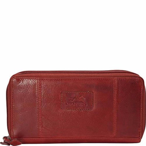 Mancini Casablanca Ladies Double Zipper Clutch Wallet Red Mancini