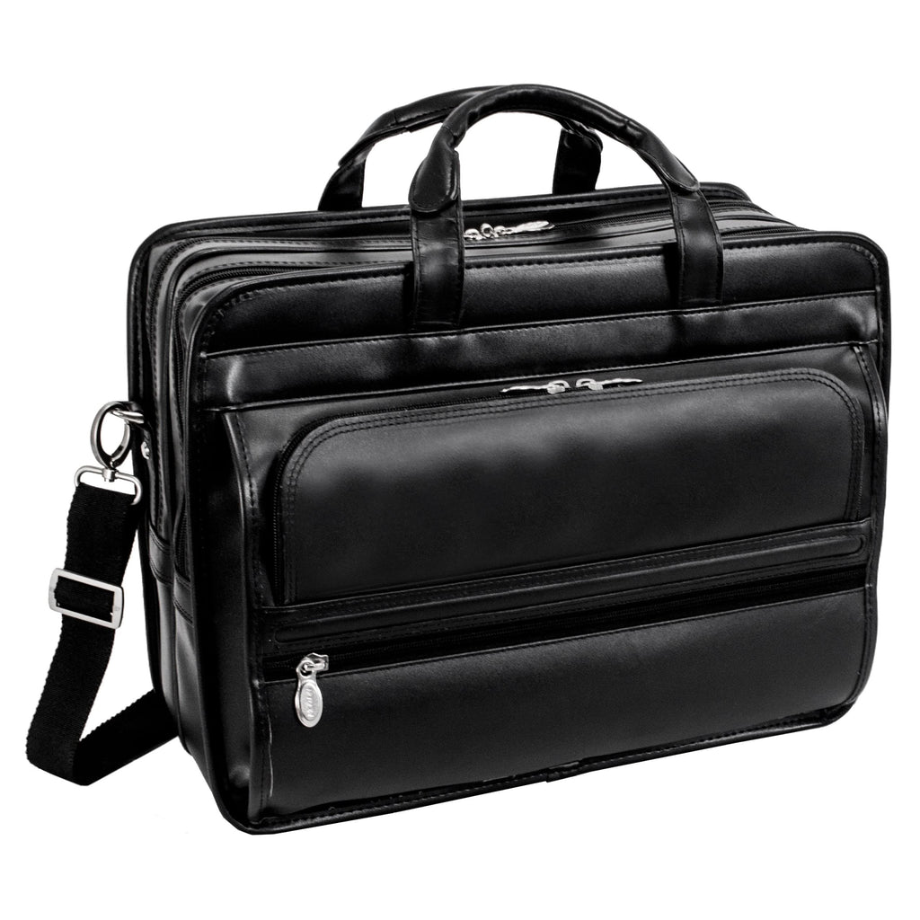 McKlein USA Elston 15.6" Leather Double Compartment Laptop Briefcase Black