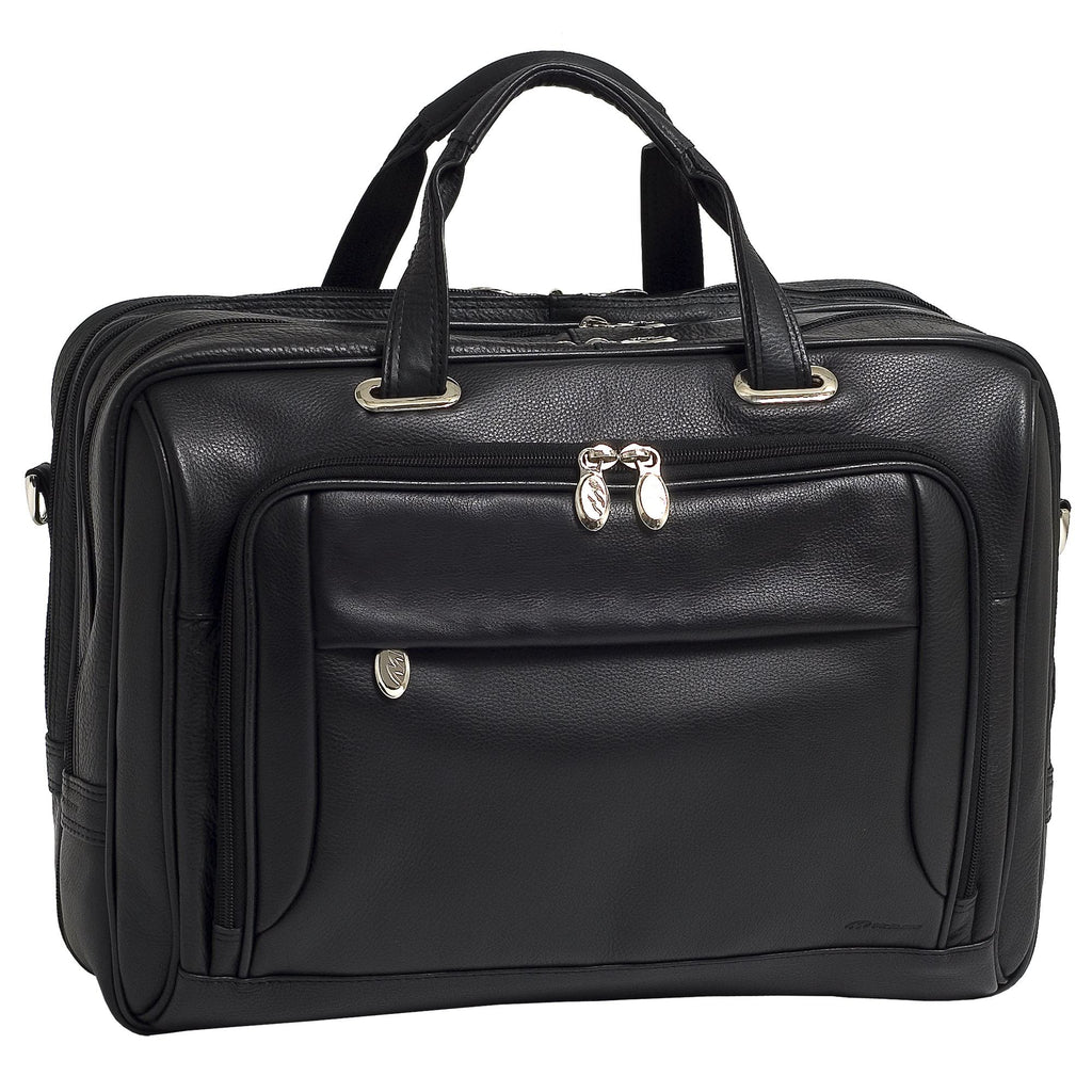 McKlein USA West Loop 15.6" Leather Expandable Double Compartment Briefcase Black