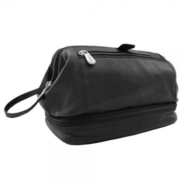 Piel Leather U-Frame Toiletry Kit with Zip Bottom Piel