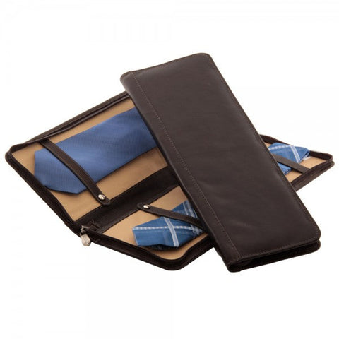 Piel Leather Zippered Tie Case with Snaps Piel