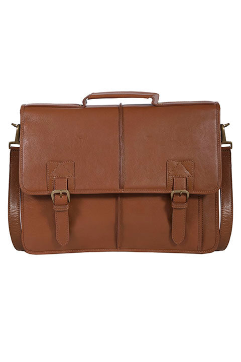 Scully Handstained Leather Satchel Brief Brown