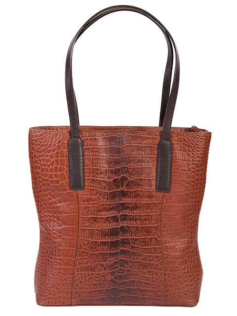 Scully Leather Croco Print Handbag Brown Scully