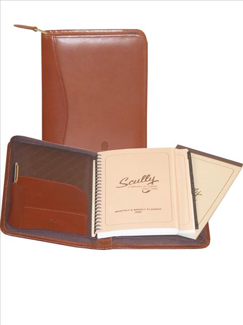 Scully Leather Soft Plonge Zip Weekly Planner Brown