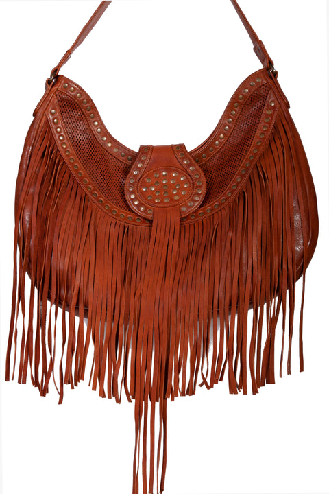 Scully Soft Leather Fringe and Studded Handbag Scully