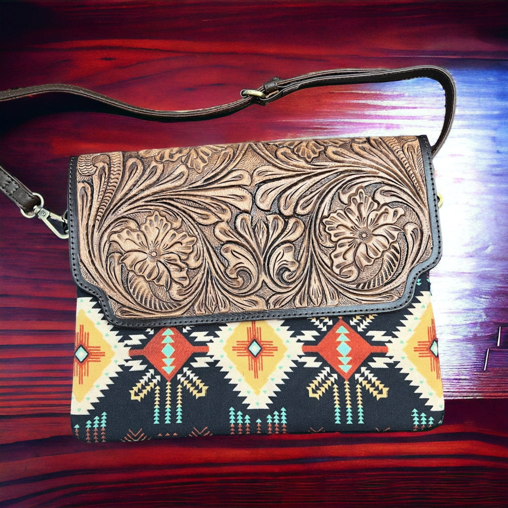South Point Crossbody Bag Cowhide and Conchos