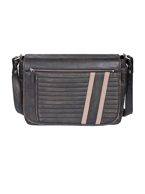 Scully Sanded Calf Leather Crossbody Messenger Brief Black