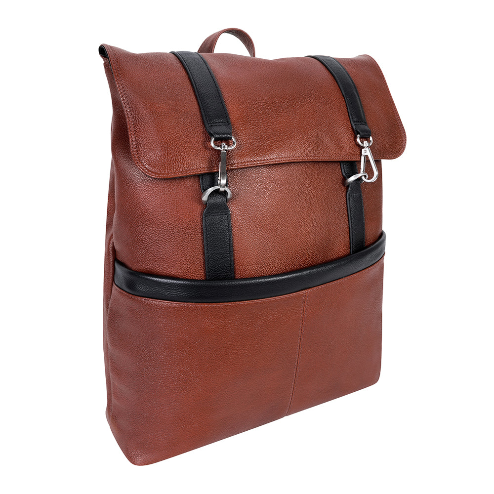McKlein 17" Leather Two-Tone Flap-Over Laptop & Tablet Backpack