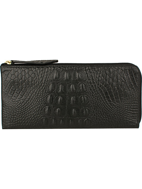 Scully Embossed Croco Leather Zip Wallet Black