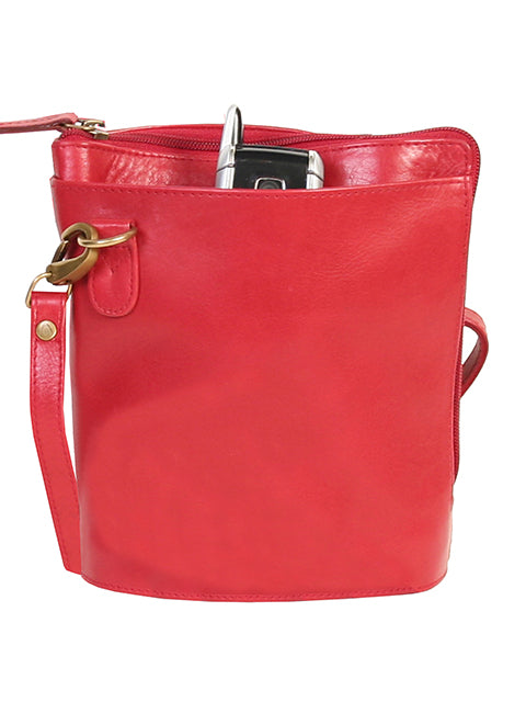 Scully Leather Handbag with Expandable Side Red