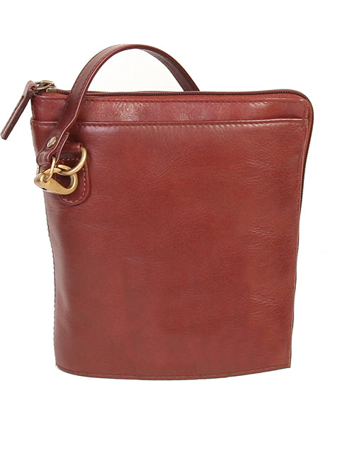 Scully Leather Handbag with Expandable Side Brown