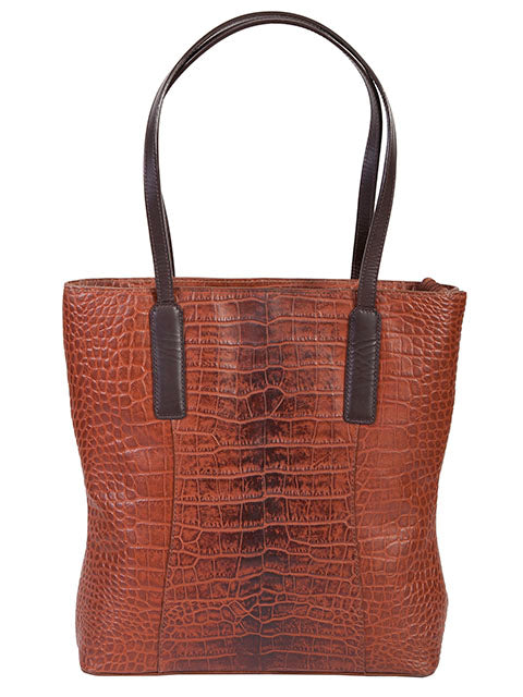 Scully Leather Croco Print Handbag Brown