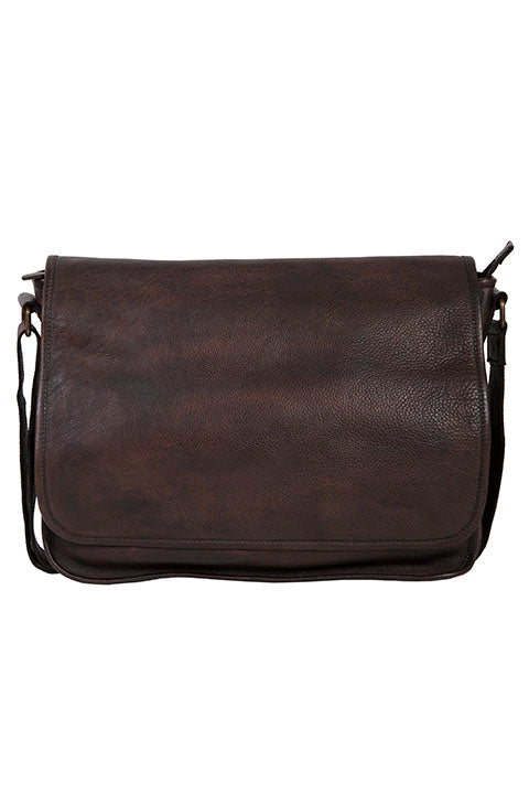Scully Leather Goat Washed Messenger Brief Chocolate