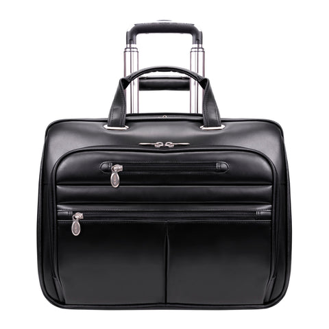 McKlein USA Wrightwood 17" Leather Wheeled Laptop Briefcase Black - LuggageDesigners