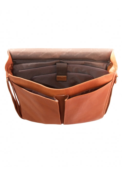 MANCINI Colombian Brown Leather Flap Messenger Bag for Tablet