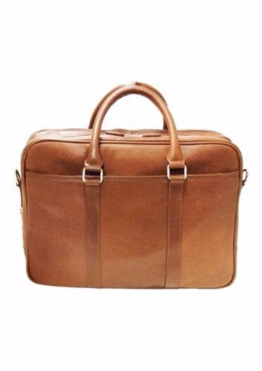 Mancini Colombian Collection Zippered Double Compartment Briefcase Cognac
